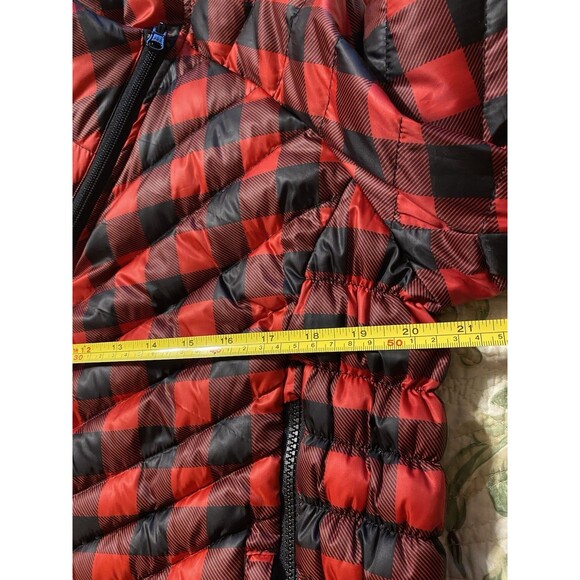 Heim-Made Lumber Jacket Puffer Red Black Plaid Women XL Down Hooded Pullover EUC - Picture 15 of 16